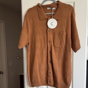 NWT Criquet rust brown short-sleeve knit button-up polo